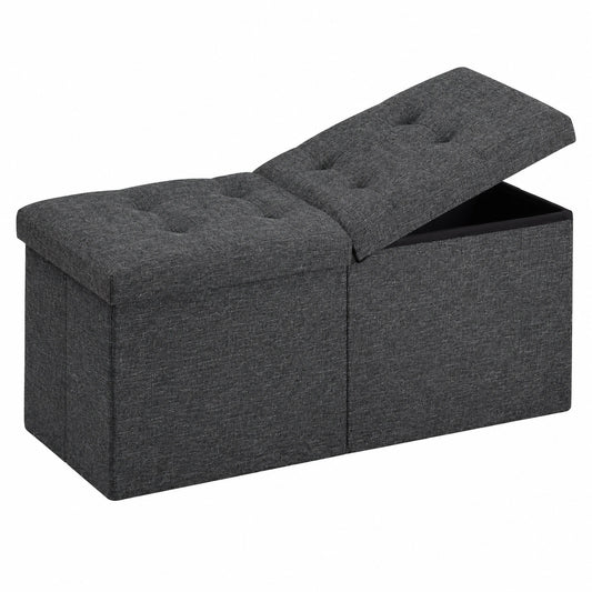 Faltbarer JIUYOTREE Sitzhocker mit Stauraum, 33x80x33 cm, Fu?bank f¨¹r Wohnzimmer, Flur & Schlafzimmer, Elfenbeinwei?/Dunkelgrau